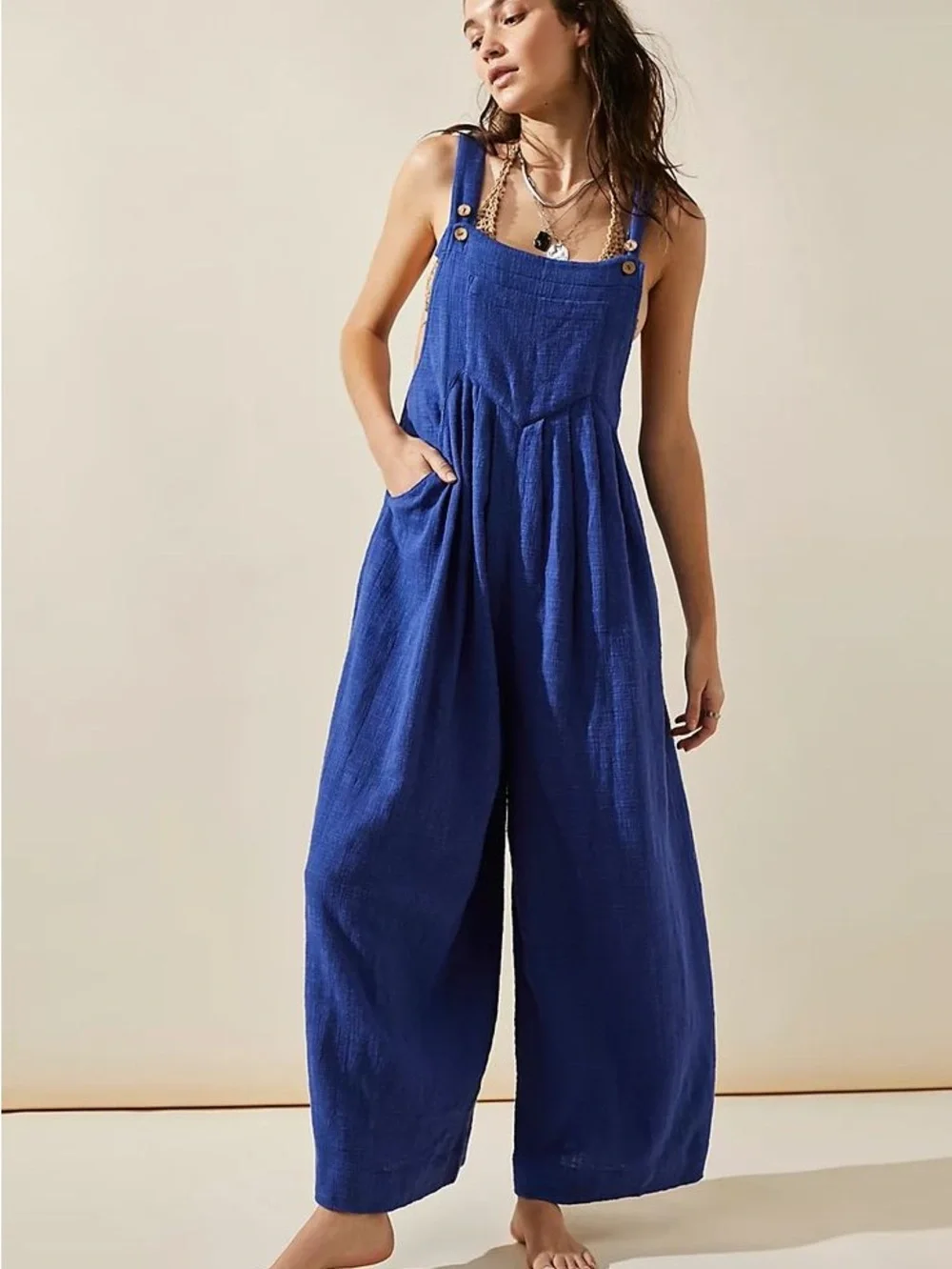 NWT Free People Sun-Drenched Overalls in True Blue
